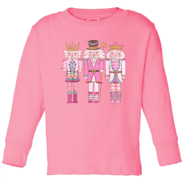 Vintage Pink Nutcracker Squad Girl Kids Pink Christmas Toddler Long Sleeve Shirt