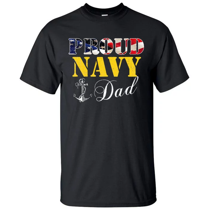 Vintage Proud Navy With American Flag For Dad Gift Tall T-Shirt