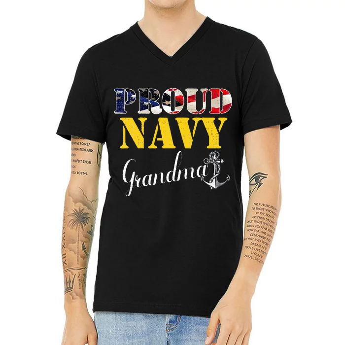 Vintage Proud Navy With American Flag For Grandma Gift V-Neck T-Shirt