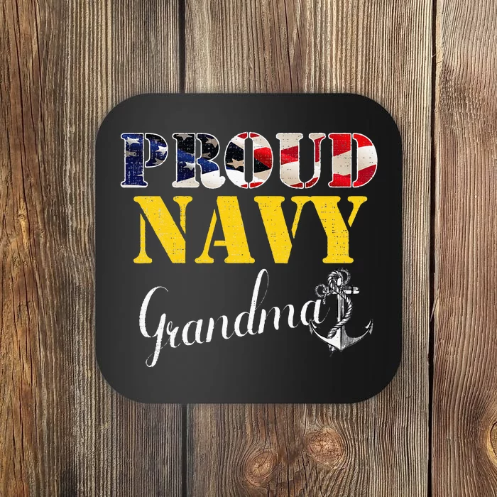 Vintage Proud Navy With American Flag For Grandma Gift Coaster