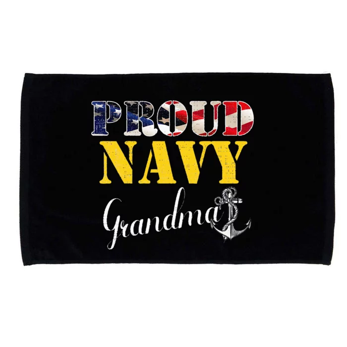 Vintage Proud Navy With American Flag For Grandma Gift Microfiber Hand Towel