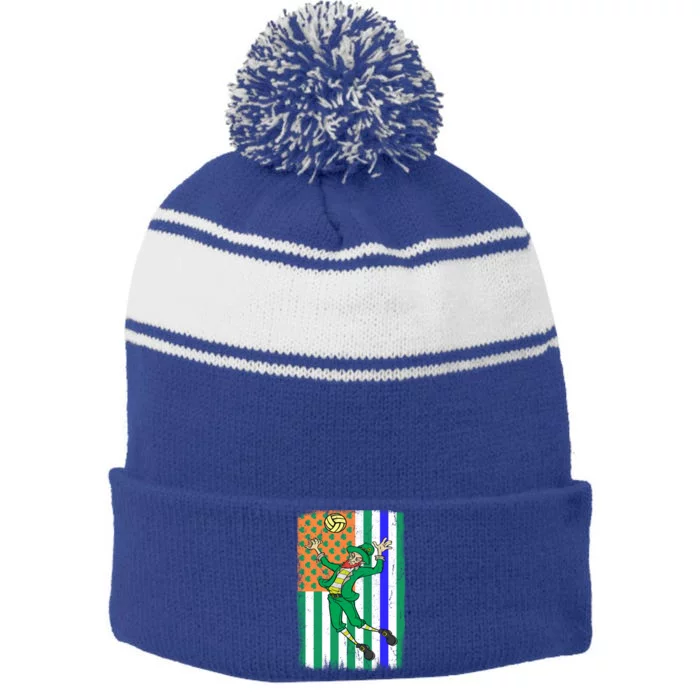 Volleyball Police Officer Cop Irish Usa Flag St Patricks Day Great Gift Stripe Pom Pom Beanie