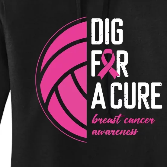 Volleyball Pink Out Dig For A Cure Breast Cancer Awareness Women's Pullover Hoodie