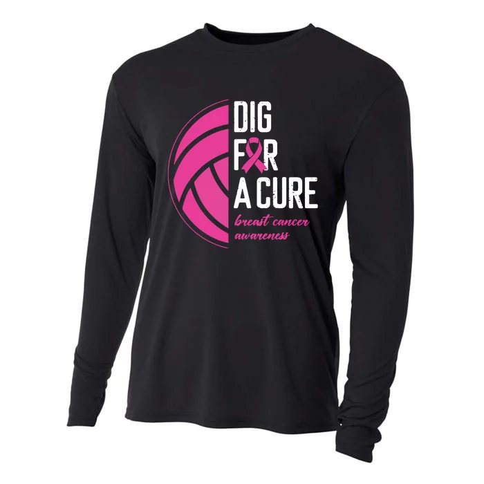 Volleyball Pink Out Dig For A Cure Breast Cancer Awareness Cooling Performance Long Sleeve Crew