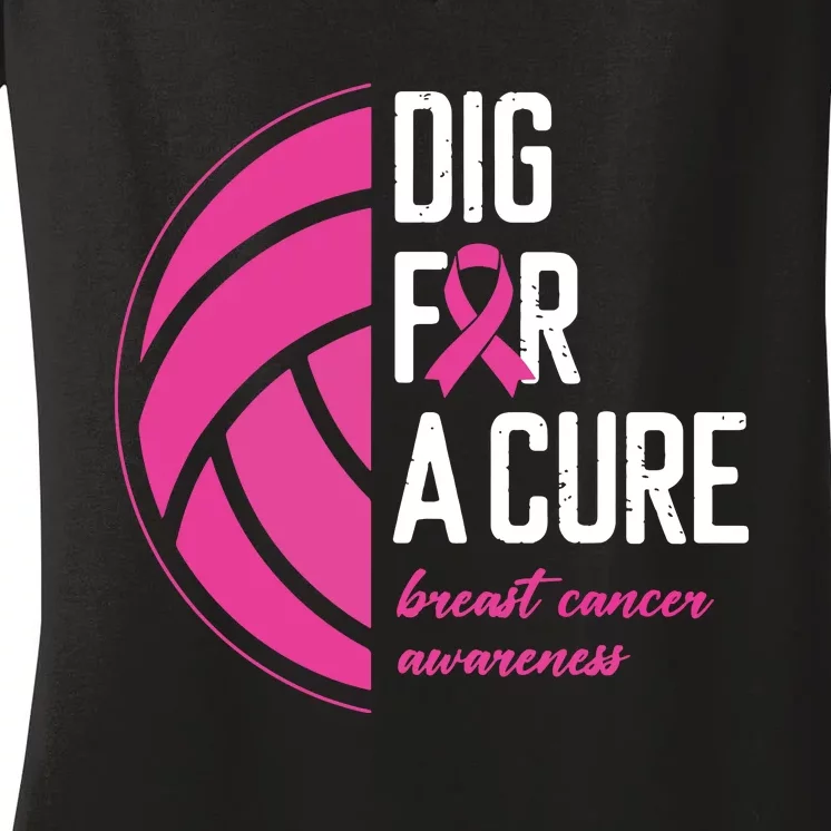 Volleyball Pink Out Dig For A Cure Breast Cancer Awareness Women's V-Neck T-Shirt