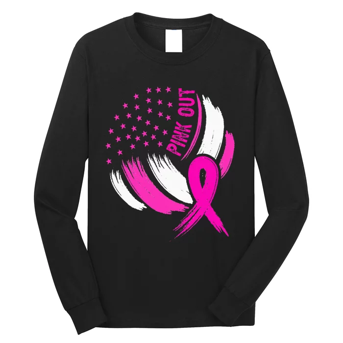 Volleyball P.I.N.K. Out Breast Cancer Awareness Ribbon Long Sleeve Shirt