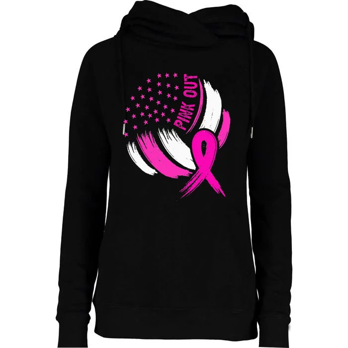 Volleyball P.I.N.K. Out Breast Cancer Awareness Ribbon Womens Funnel Neck Pullover Hood