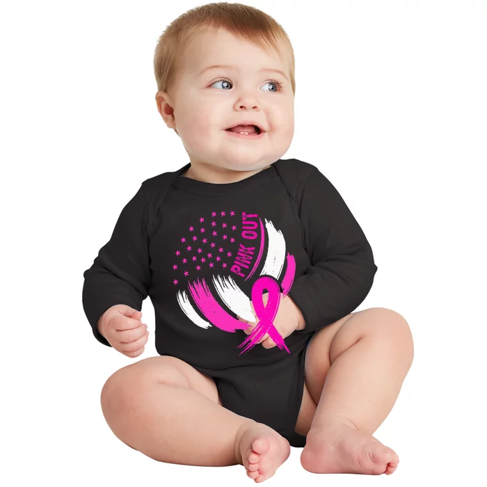 Volleyball P.I.N.K. Out Breast Cancer Awareness Ribbon Baby Long Sleeve Bodysuit