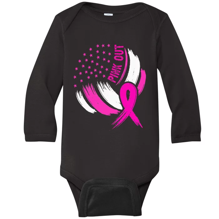 Volleyball P.I.N.K. Out Breast Cancer Awareness Ribbon Baby Long Sleeve Bodysuit