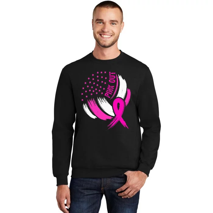 Volleyball P.I.N.K. Out Breast Cancer Awareness Ribbon Tall Sweatshirt