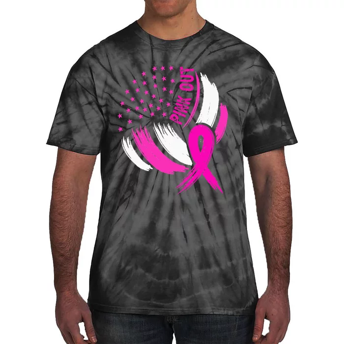 Volleyball P.I.N.K. Out Breast Cancer Awareness Ribbon Tie-Dye T-Shirt