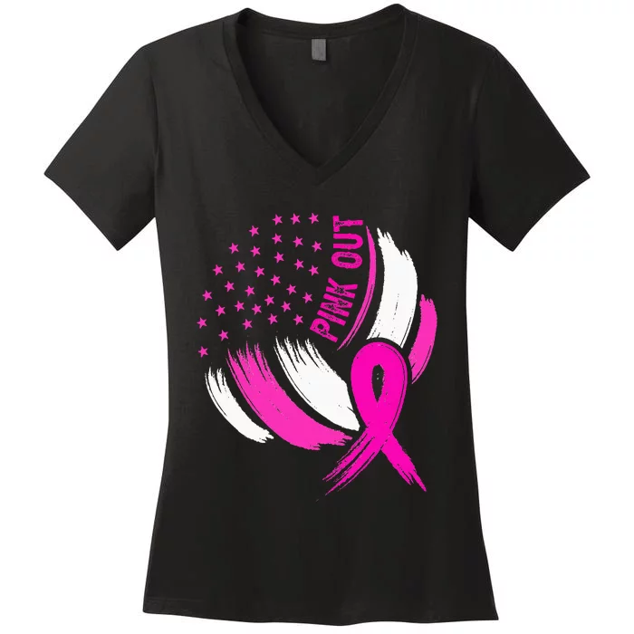 Volleyball P.I.N.K. Out Breast Cancer Awareness Ribbon Women's V-Neck T-Shirt