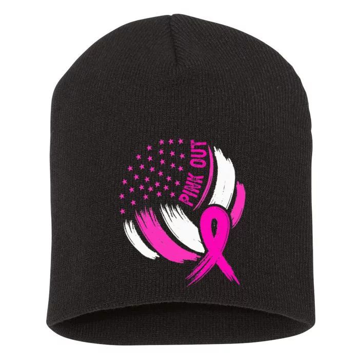 Volleyball P.I.N.K. Out Breast Cancer Awareness Ribbon Short Acrylic Beanie