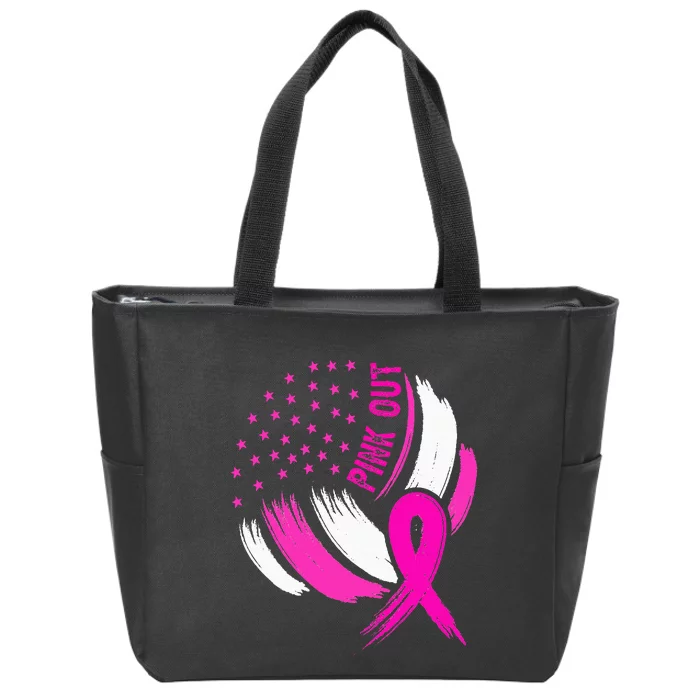 Volleyball P.I.N.K. Out Breast Cancer Awareness Ribbon Zip Tote Bag