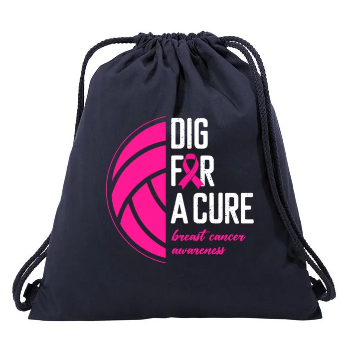 Volleyball Pink Out Dig For A Cure Breast Cancer Awareness Drawstring Bag