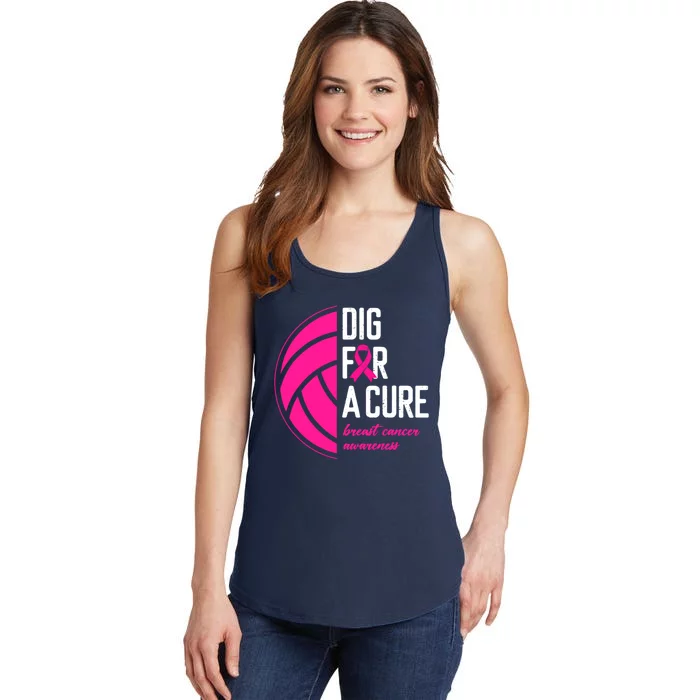 Volleyball Pink Out Dig For A Cure Breast Cancer Awareness Ladies Essential Tank