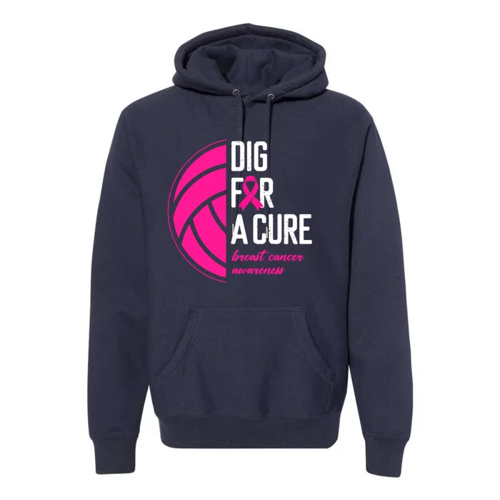 Volleyball Pink Out Dig For A Cure Breast Cancer Awareness Premium Hoodie