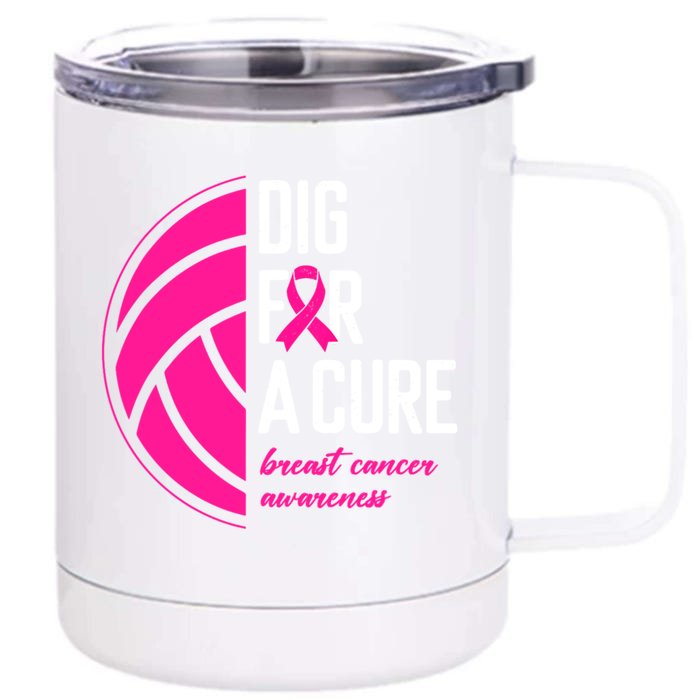 Volleyball Pink Out Dig For A Cure Breast Cancer Awareness Front & Back 12oz Stainless Steel Tumbler Cup