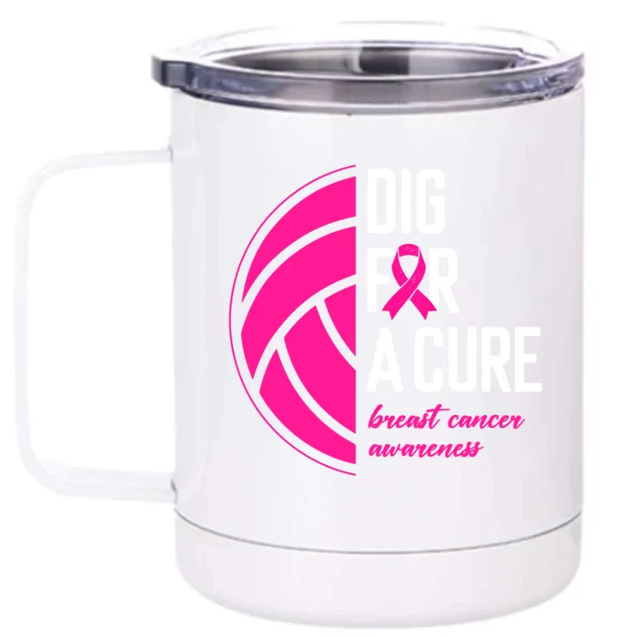 Volleyball Pink Out Dig For A Cure Breast Cancer Awareness Front & Back 12oz Stainless Steel Tumbler Cup