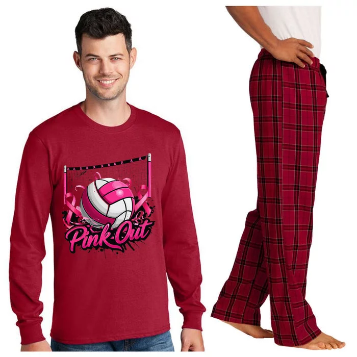 Volleyball P.Ink Out Breast Cancer Awareness Gift Long Sleeve Pajama Set