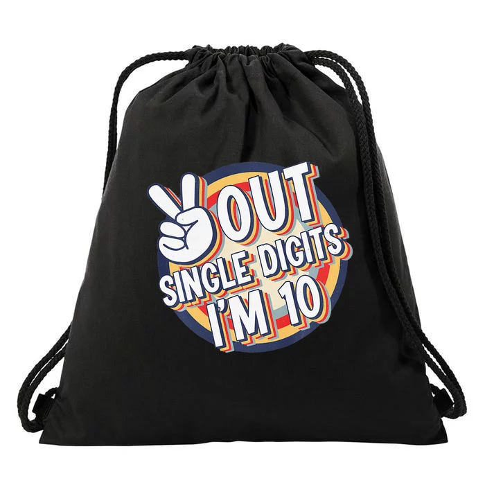 Vintage Peace Out Single Digits I'm 10 Birthday Drawstring Bag