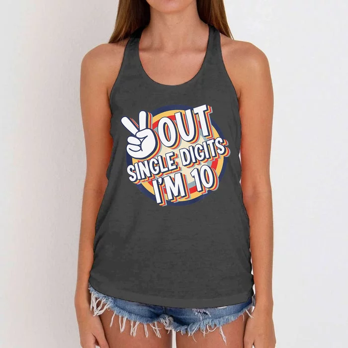 Vintage Peace Out Single Digits I'm 10 Birthday Women's Knotted Racerback Tank