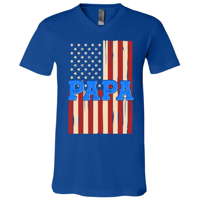 Vintage Papa Patriotic Usa Flag V-Neck T-Shirt