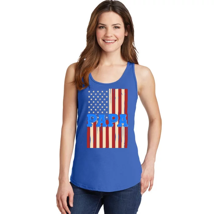 Vintage Papa Patriotic Usa Flag Ladies Essential Tank