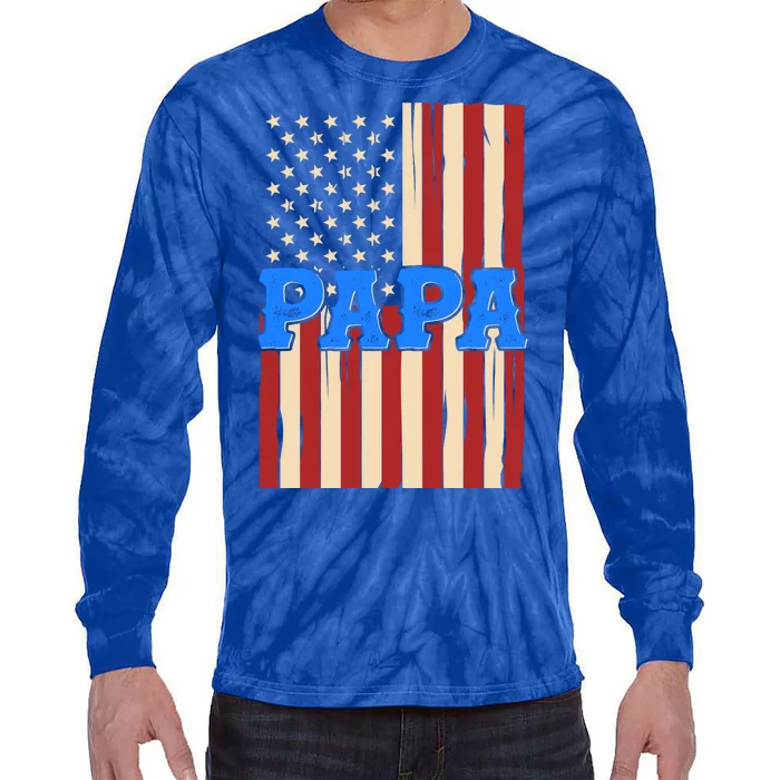 Vintage Papa Patriotic Usa Flag Tie-Dye Long Sleeve Shirt