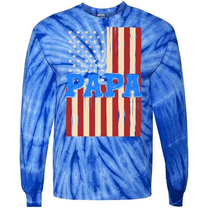 Vintage Papa Patriotic Usa Flag Tie-Dye Long Sleeve Shirt