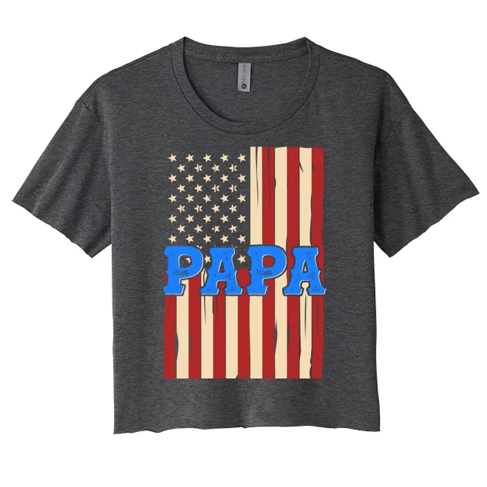 Vintage Papa Patriotic Usa Flag Women's Crop Top Tee