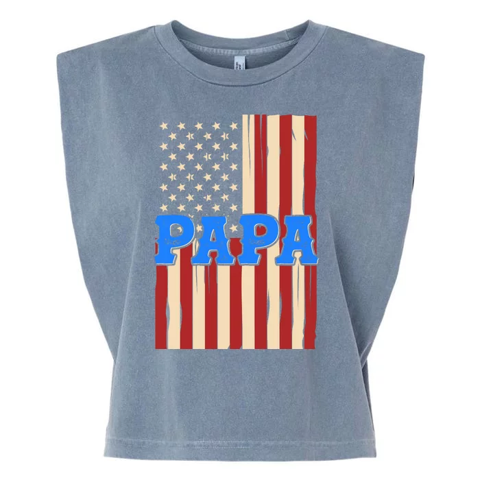 Vintage Papa Patriotic Usa Flag Garment-Dyed Women's Muscle Tee