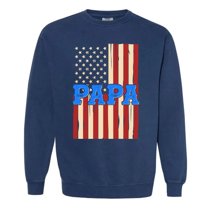 Vintage Papa Patriotic Usa Flag Garment-Dyed Sweatshirt