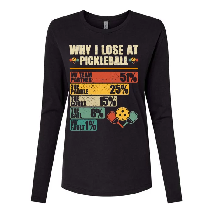 Vintage Pickleball Player Why I Lose At Pickleball Womens Cotton Relaxed Long Sleeve T-Shirt