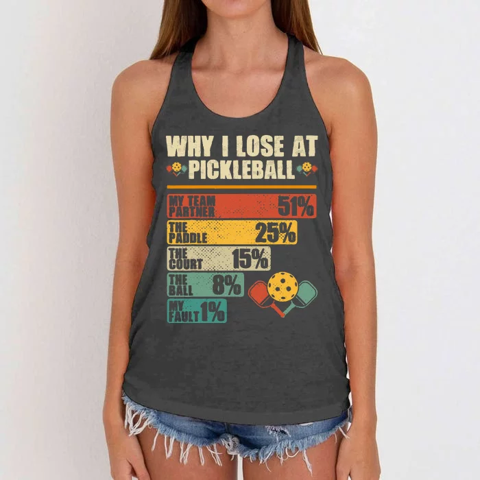 Vintage Pickleball Player Why I Lose At Pickleball Women's Knotted Racerback Tank