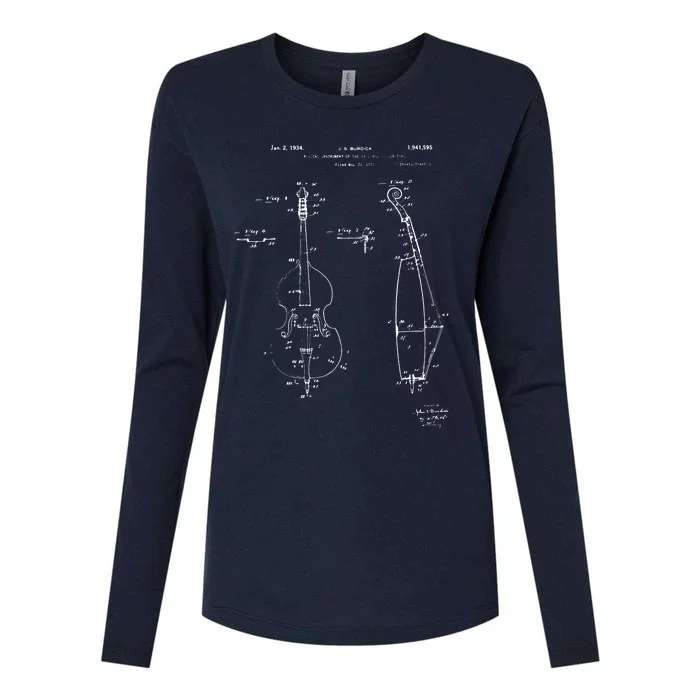 Vintage Patent Print 1934 Double Bass Player Womens Cotton Relaxed Long Sleeve T-Shirt