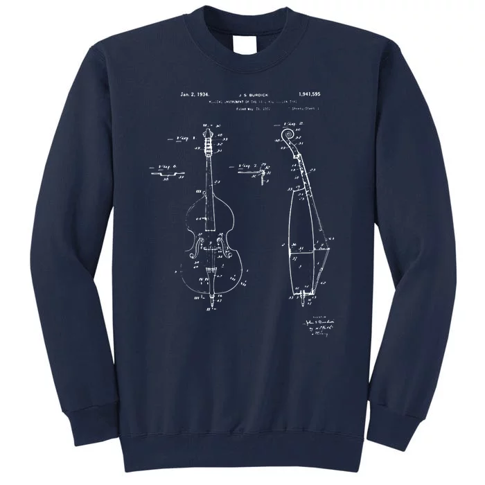 Vintage Patent Print 1934 Double Bass Player Tall Sweatshirt