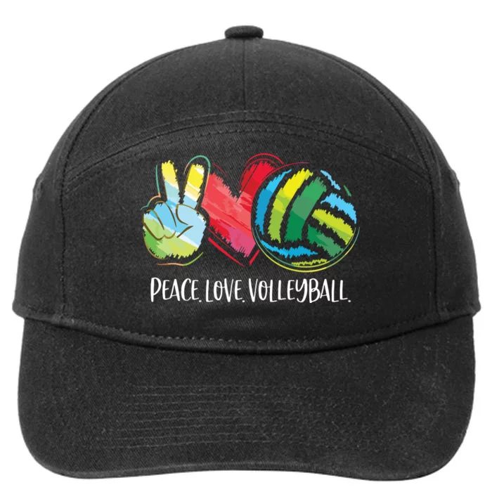 Volleyball Player Peace Love Volleyball 7-Panel Snapback Hat