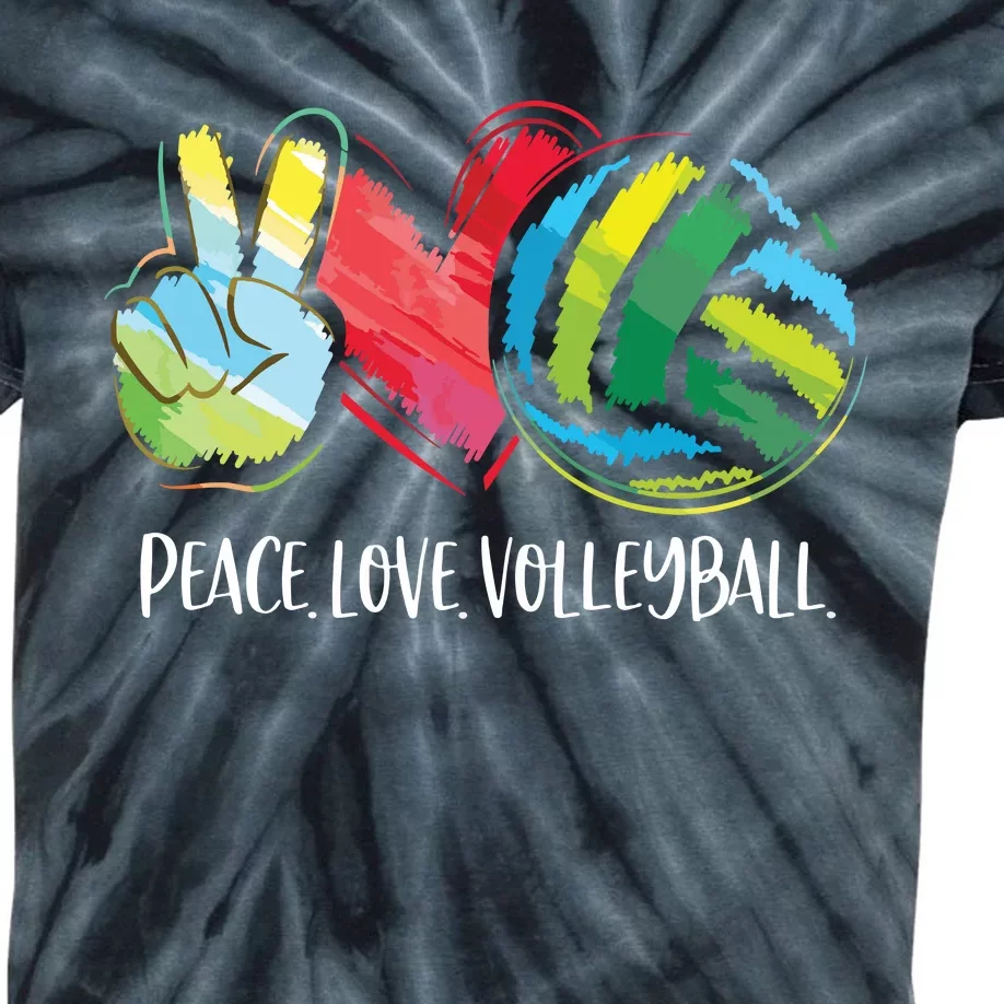 Volleyball Player Peace Love Volleyball Kids Tie-Dye T-Shirt