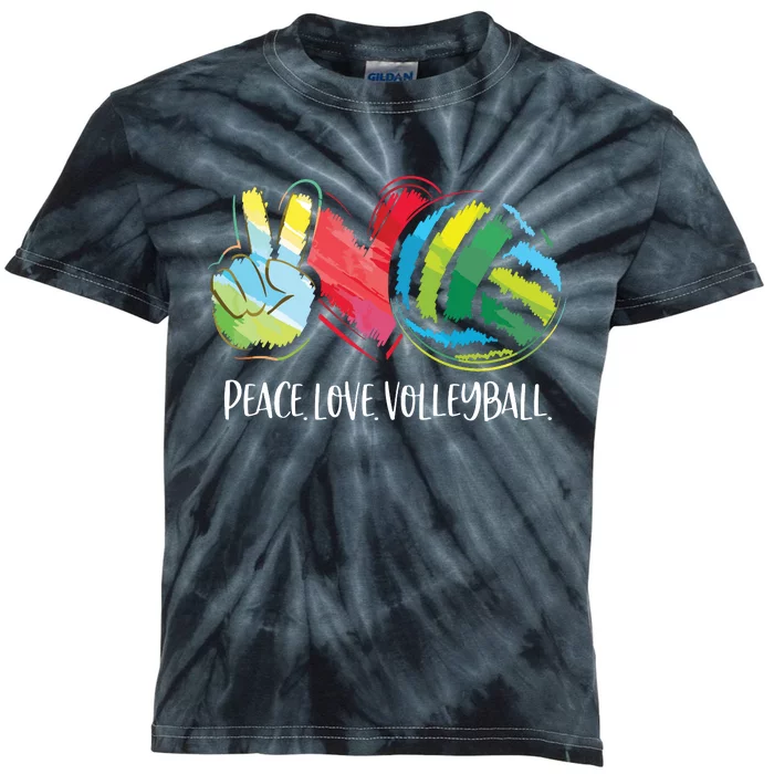 Volleyball Player Peace Love Volleyball Kids Tie-Dye T-Shirt