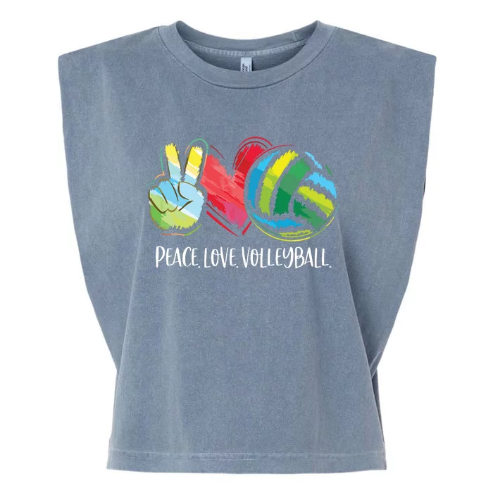 Volleyball Player Peace Love Volleyball Garment-Dyed Women's Muscle Tee