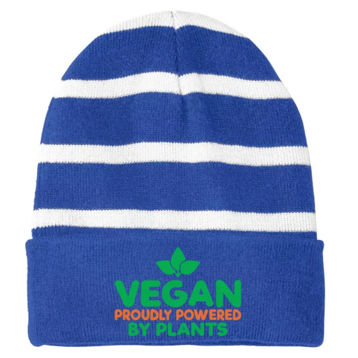 Vegan Proudly Powered By Plants Veggie Lover Vegan Funny Gift Striped Beanie with Solid Band