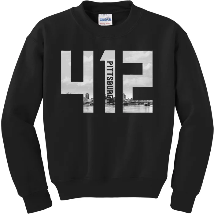 Vintage Pittsburgh Pennsylvania 412 Area Code Skyline Kids Sweatshirt