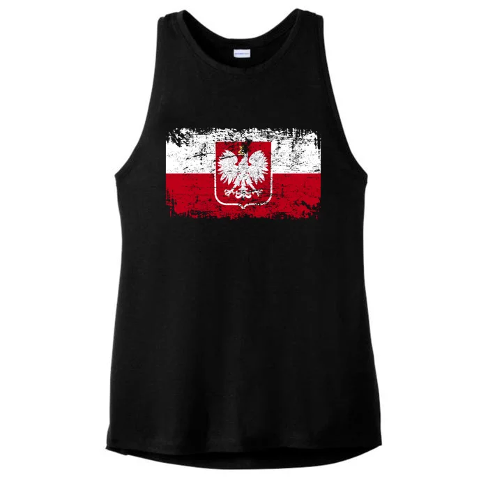 Vintage Polish Poland Polska Flag Distressed Ladies Tri-Blend Wicking Tank