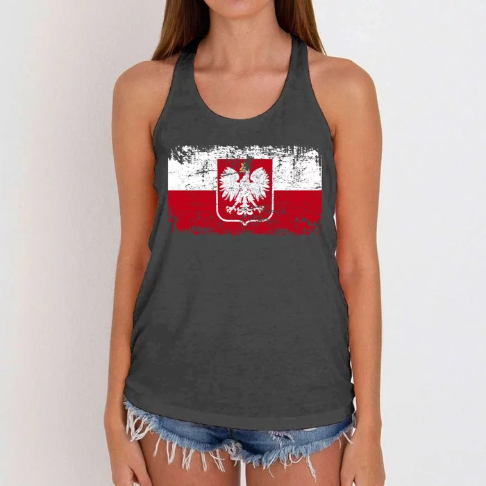 Vintage Polish Poland Polska Flag Distressed Women's Knotted Racerback Tank