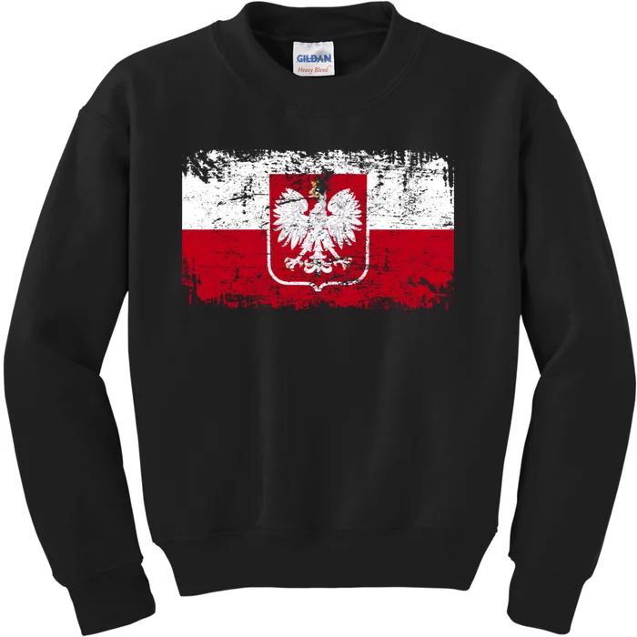 Vintage Polish Poland Polska Flag Distressed Kids Sweatshirt