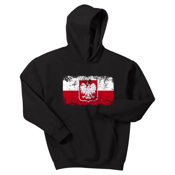 Vintage Polish Poland Polska Flag Distressed Kids Hoodie