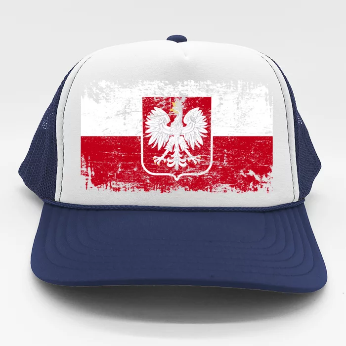 Vintage Polish Poland Polska Flag Distressed Trucker Hat