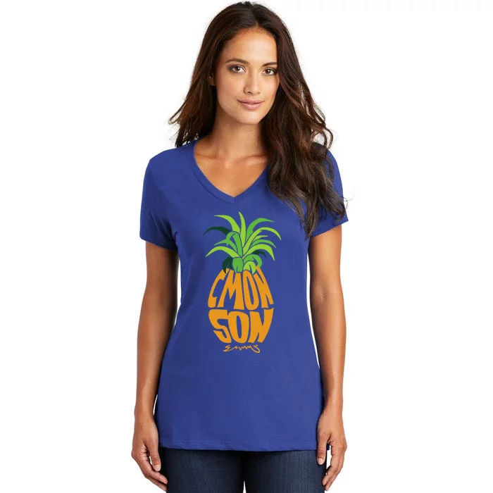 Vintage PSYCH Pineapple of Gus C'mon Son! Crazy Lover Gift Women's V-Neck T-Shirt