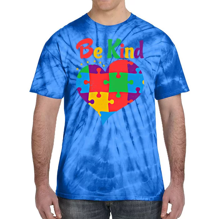 Vintage Puzzle Pieces Autism Heart Be Kind Autism Awareness Great Gift Tie-Dye T-Shirt